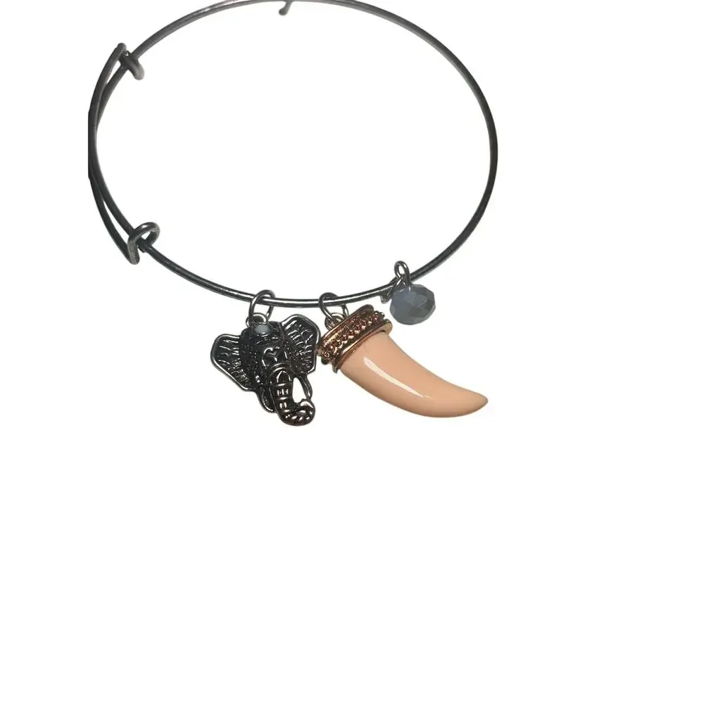 Charm Bangle Bracelet Elephant Tusk Charm Blue Stone Adjustable‎